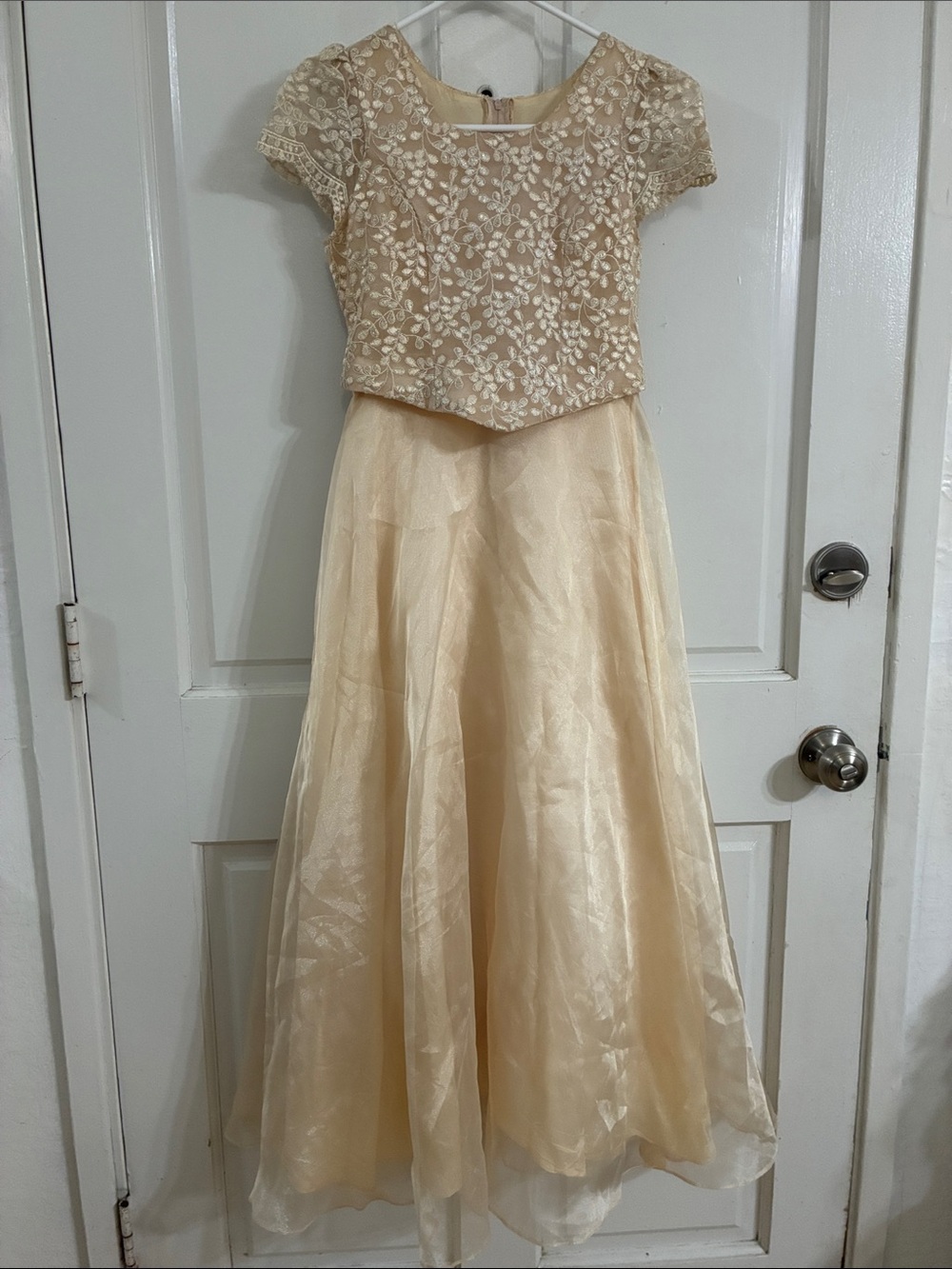 Girls Elegant Cream Lace Top A-Line Dress